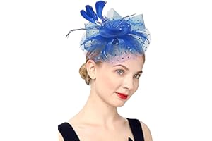 Umturmok Women's Tea Party Fascinators Mesh Flower Pearl Feather Veil Kentucky Derby Fascinator Hats with Headband and Clip