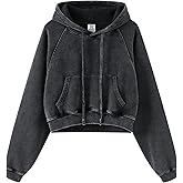Gihuo Women's Cropped Hoodie Acid Wash Fleece Lined Oversized Short Pullover Sweatshirt