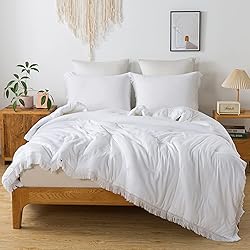 Andency White Comforter Set Queen, 3 Pieces Boho