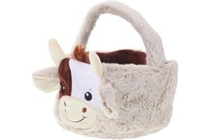 Cabilock Plush Easter Cow Basket, Small Highland Cow Candy Tote Bag with Handle, Farm Animal Easter
