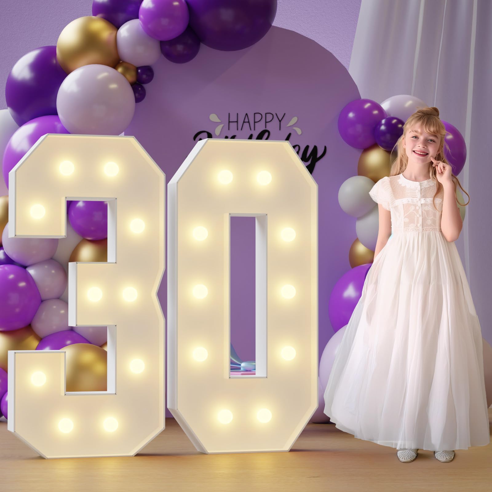 Photo 1 of Marquee Numbers 30th-Birthday Large Decorations: 4ft Light Up Numbers 30 Birthday Sign for Boy Girl Thirty Year Old Anniversary Mosaic Party Decor Backdrop Big Foam Board Number 30