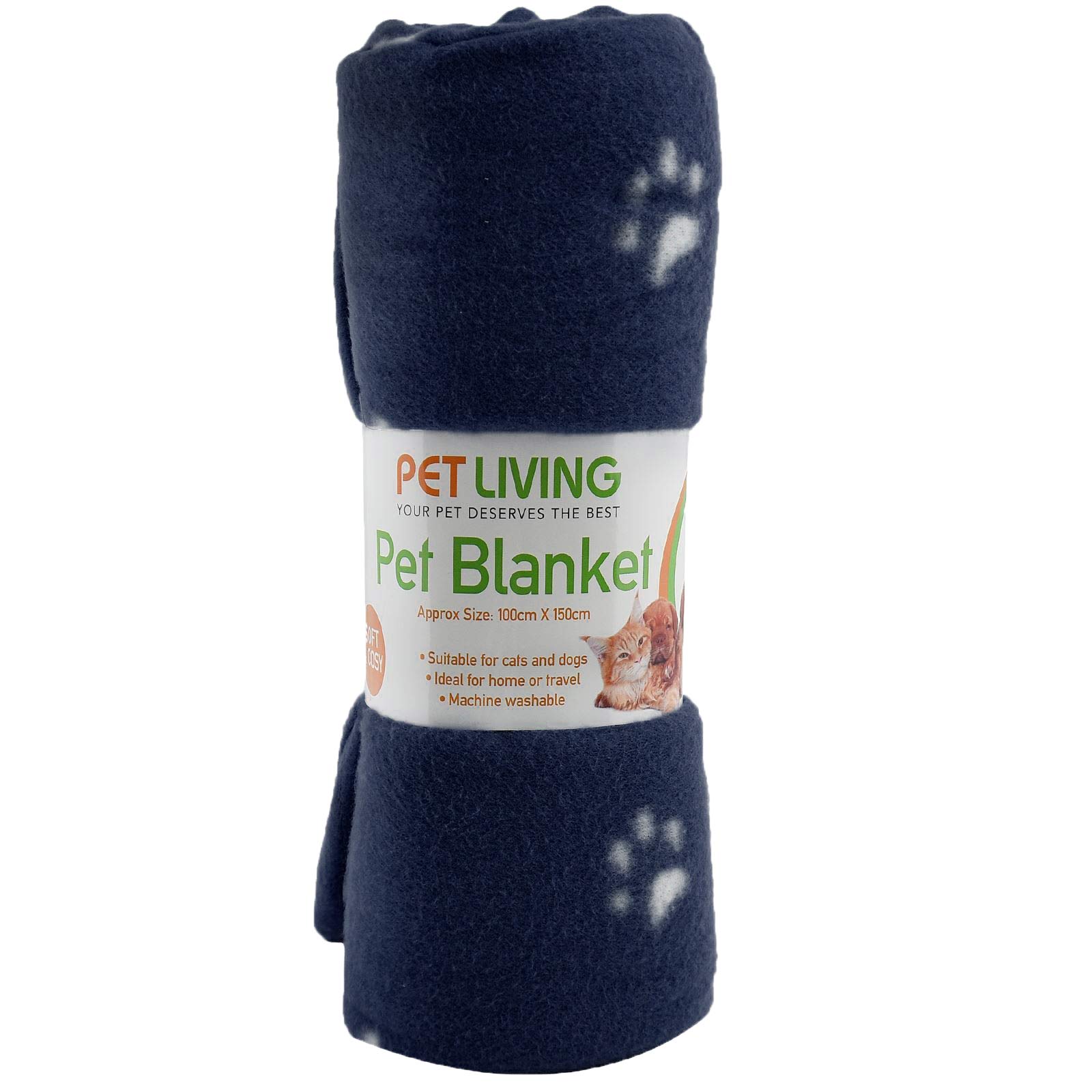 New Pet Touch Soft Fleece Pet Dog Blanket Puppy Cat Kittens Blankets Paws & Bones Print ((100 X 150) cm, Midnight Blue (White Paws))