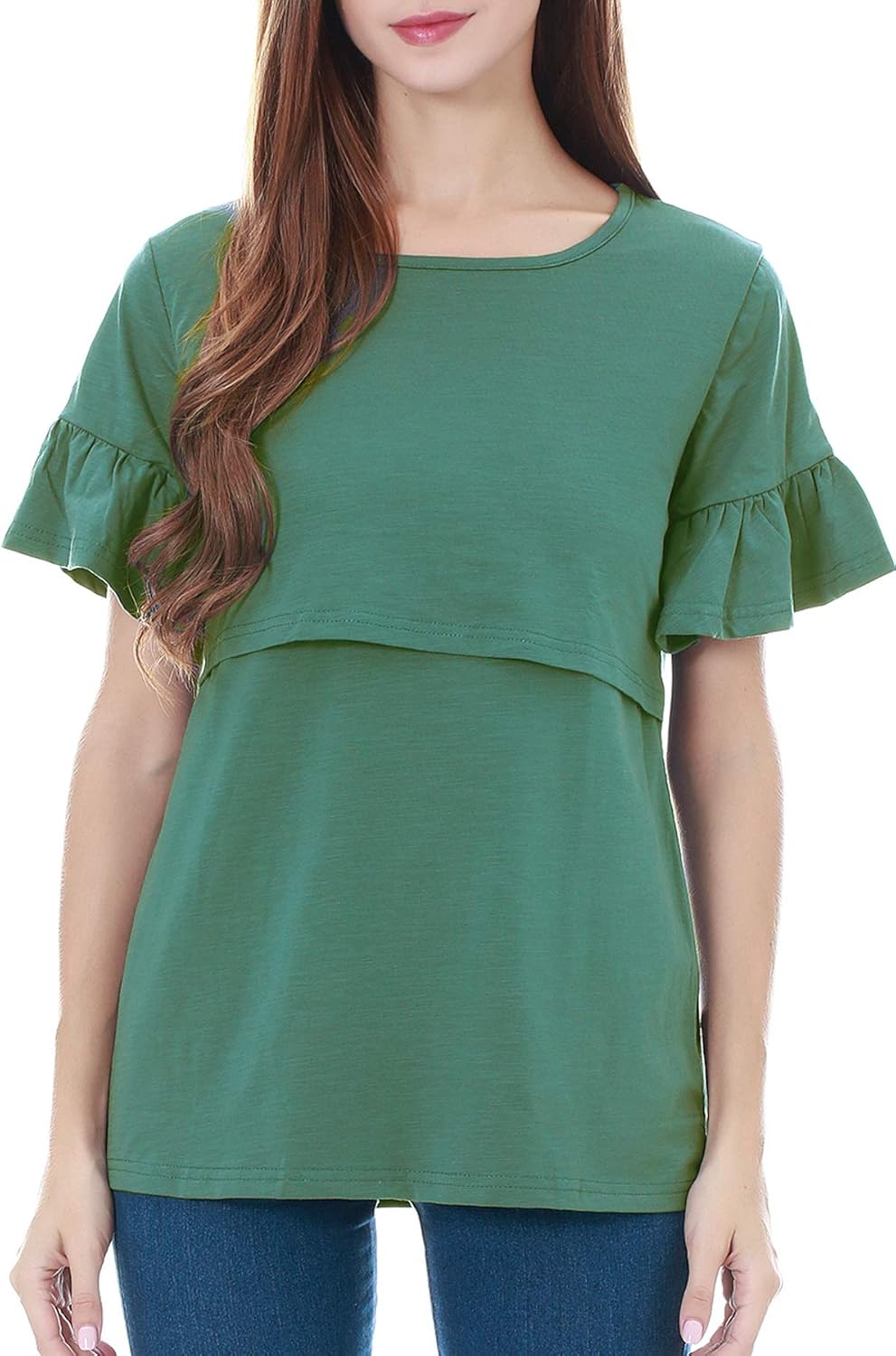 Smallshow Women's Ruffle Short Sleeve Maternity Nursing Tops for Breastfeeding at  Women’s Clothing store