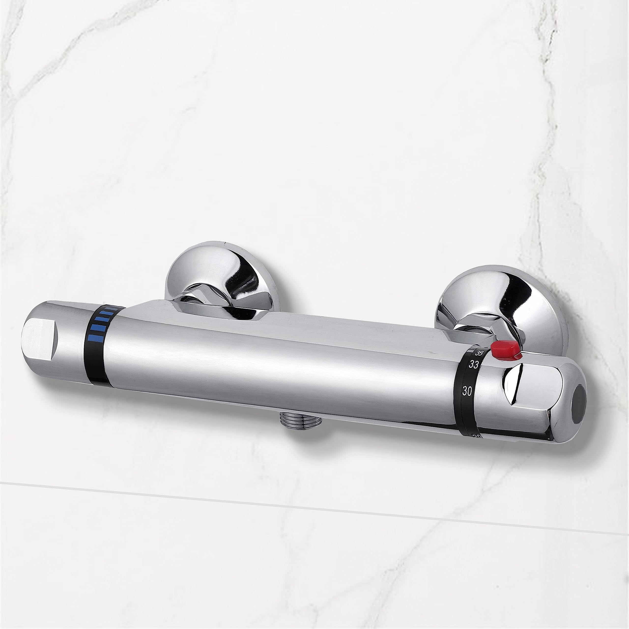 Acezanble Chrome Shower Mixer Wall Mounted Thermostatic Bar Anti Scald Tap Valve, Hot Cold Water Mixer Constant Temperature Control for Bathroom, G1/2" Outlet