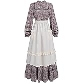 LTAKK Colonial Dress Women Prairie Pioneer Dresses Floral Pilgrim Costume Civil War Dress