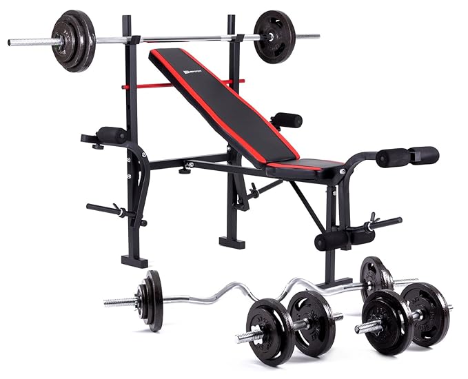 Hop-Sport zusammenklappbare Hantelbank HS-1055 mit Butterfly und Beincurler Inkl. Guss Gewichte 61 kg - 129 kg zur Wahl Lang-