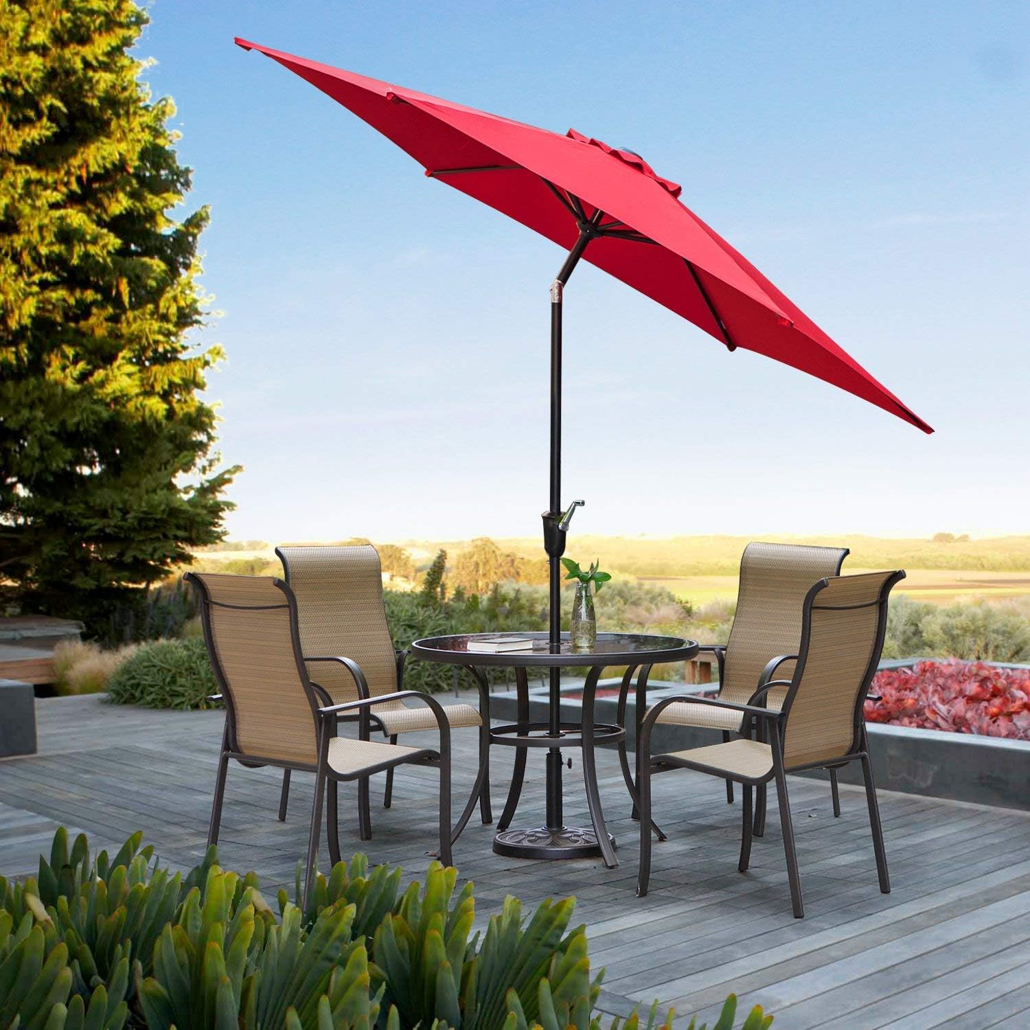 Amazon Com Grand Patio 9 Ft Aluminum Patio Umbrella Uv Protected Outdoor Umbrella With Push Button Tilt And Crank Red Garden Outdoor