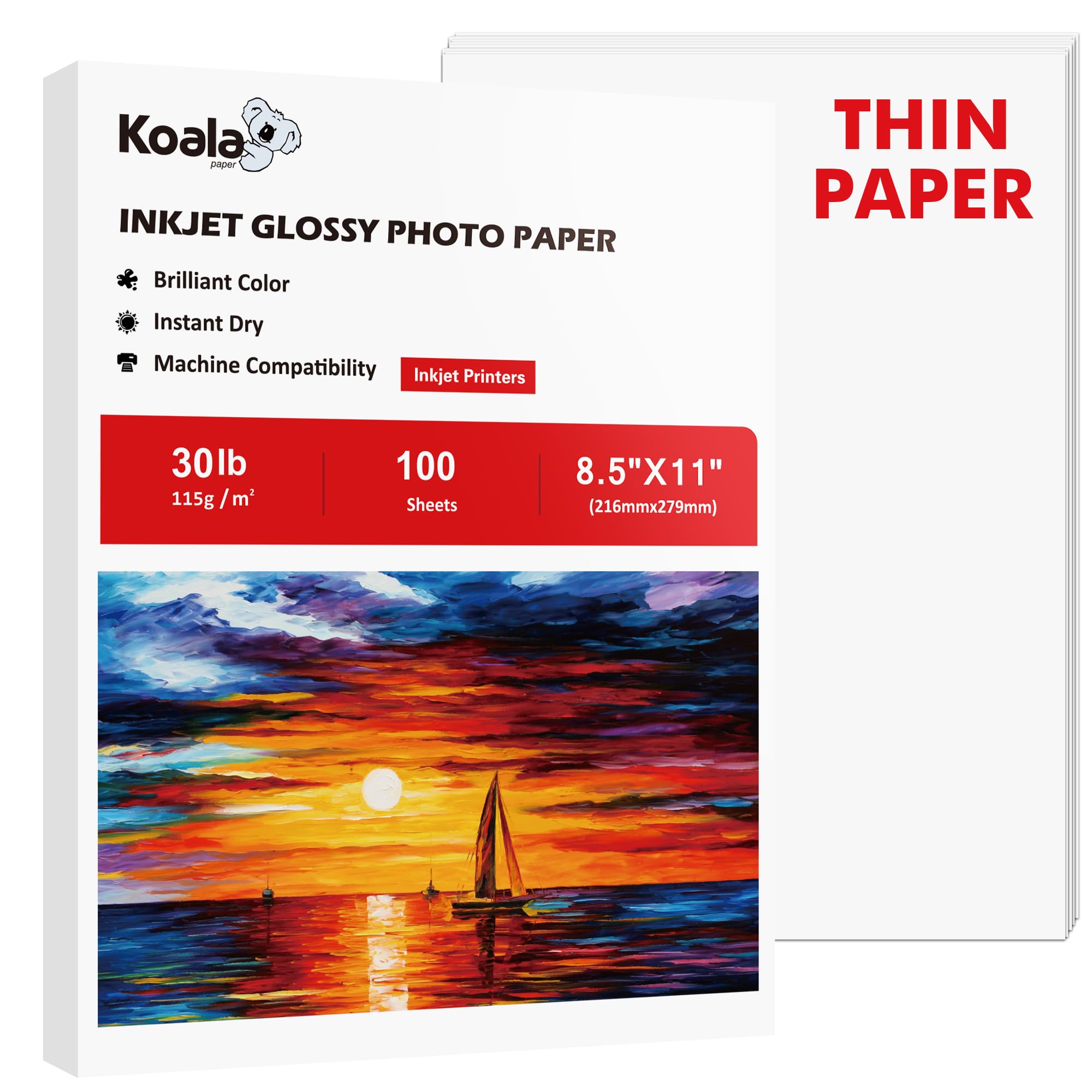 Photo 1 of Koala Glossy Thin Inkjet Paper 8.5x11 Inches 100 Sheets Compatible with Inkjet Printer Use DYE INK 115gsm