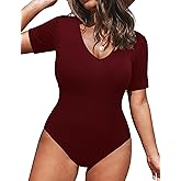 IN'VOLAND Women's Bodysuit Plus Size Short Sleeve Scoop Neck Bodysuit Basic Top T Shirt Leotards Jumpsuits