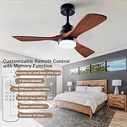 BOJUE 42 Inch Black Ceiling Fans with Lights and