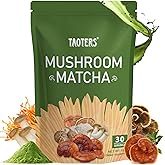 Mushroom Matcha with 6 Adaptogenic Mushrooms and Ceremonial-Grade Matcha, MCT Oil, Coconut Milk Powder for Better Energy, Focus, Digestion and Immunity, 30 servings