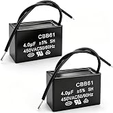 Twidec/2Pcs CBB61 Ceiling Fan Capacitor 450V AC 50/60Hz Run Capacitor 2-Wire Metallized Polypropylene Film Capacitors for Ceiling Fan Motor Start Run 4uf CBB61-4