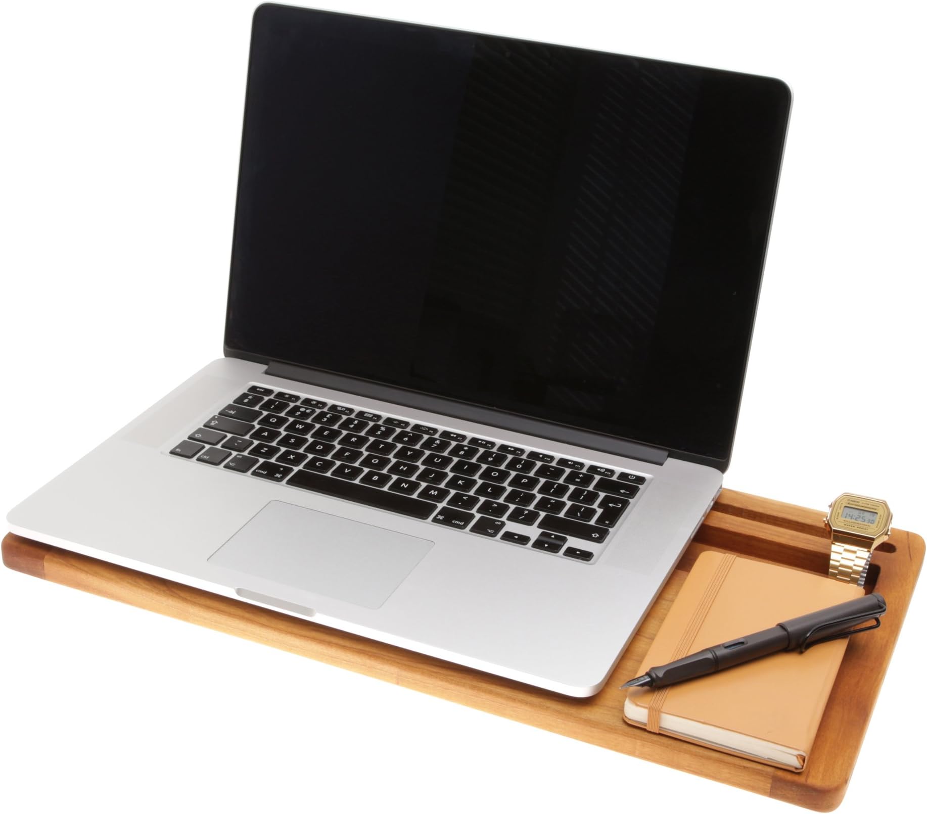 Portable Wooden Laptop Notebook Lap Desk Workstation - For Devices Up To 15'' With Mouse Space And Phone Slot