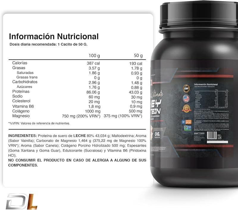 Proteína de Soro | Proteína em Pó com Colagénio, Magnésio e Aminoácidos | Aumenta a massa muscular | Apoia o desenvolvimento e recuperação muscular | Proteína fácil de digerir | Sabor a Baunilha 1kg
