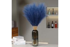 Wertuirk 9 Stems Blue Pampas Grass - 38 Inch Tall Faux Pompous Grass Decor, Long Artificial Pompas Floral Branches for Vase Filler, Wedding Flower Arrangement and Home Decor (Blue)