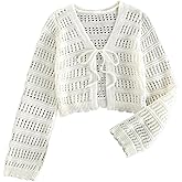 SHENHE Women's Tie Front Hollow Out Cover Up Summer Boho Knit Cardigan Crop Tops