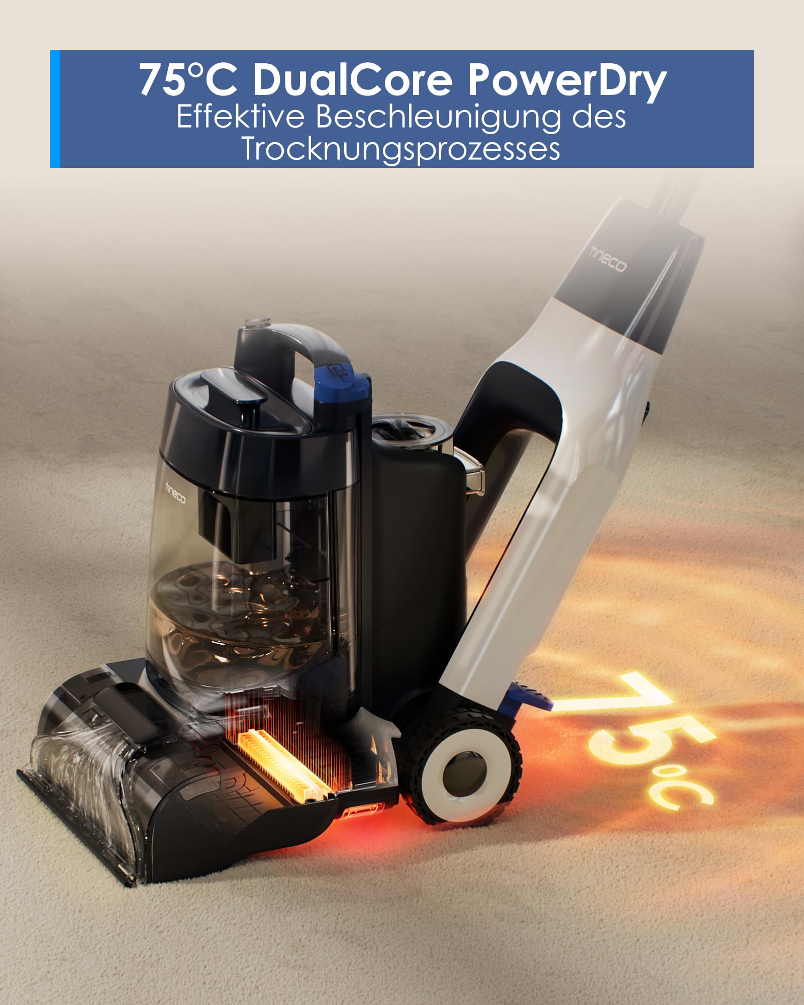 Tineco CARPET ONE Cruiser Teppichreiniger Nasssauger, Smartes Polsterreiniger Waschsauger mit 3-Stufen SmoothPower, DualCore Trocknung, FlashDry Selbstreinigung, iLoop Sensor 3