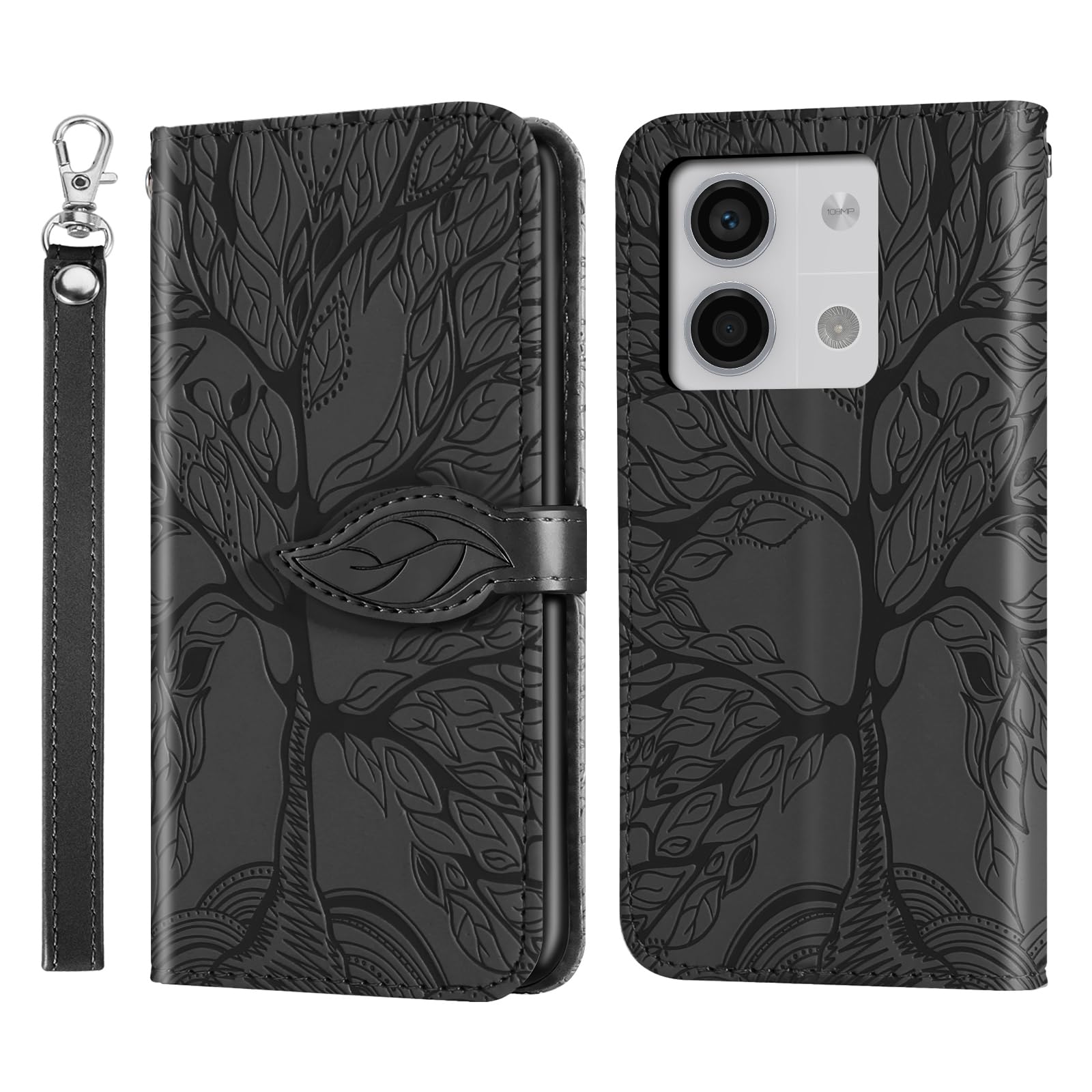 Rostsant Xiaomi Redmi Note 13 5G Case Cover Embossed Tree PU Leather Magnetic Closure Protective Phone Case Card Slots Wallet Flip Case for Xiaomi Redmi Note 13 5G Black — image 1
