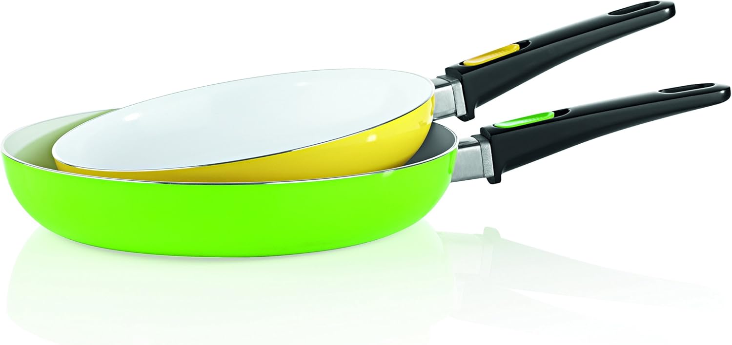 BRATmaxx Keramik-Pfannen mit abnehmbaren Griffen, 2er-Set gelb/grün