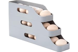 LI & ZHAO Li&Zhao Rolling Egg Dispenser for Refrigerator - Automatic Egg Holder for Fridge Space Saving Egg Tray Organizer for Countertop, Kitchen Storage(Gray)