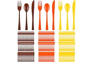 Minatee 180 Pcs Thanksgiving Plastic Silverware Heavy Duty Cutlery Sets Disposable Utensils for Holiday Easter Autumn Fall Party Supplies, 60 of Each Forks Knives Spoons (Brown, Orange, Yellow)