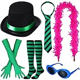 JenPen 6 Pcs Halloween Costume for Women Top Hat Stripe Tie Blue Sunglasses Feather Boas Gloves Socks for Cosplay Party
