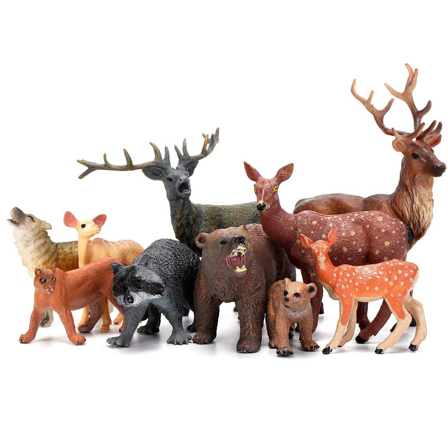 BOLMAZ Woodland Animals Figurines Toys, 10 Piece Realistic Plastic Wild Forest Animals Figures