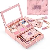Color Nymph Small Makeup Palette Set for Face | Cosmetics Gift Set for Women & Girls | 12 Colors Eyeshadow, Blush, Highlighter, Contour Powder, Lip Gloss & Brush Kit | Travel-Friendly (Pink)
