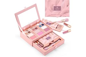 Color Nymph Small Makeup Palette Set for Face | Cosmetics Gift Set for Women & Girls | 12 Colors Eyeshadow, Blush, Highlighter, Contour Powder, Lip Gloss & Brush Kit | Travel-Friendly (Pink)