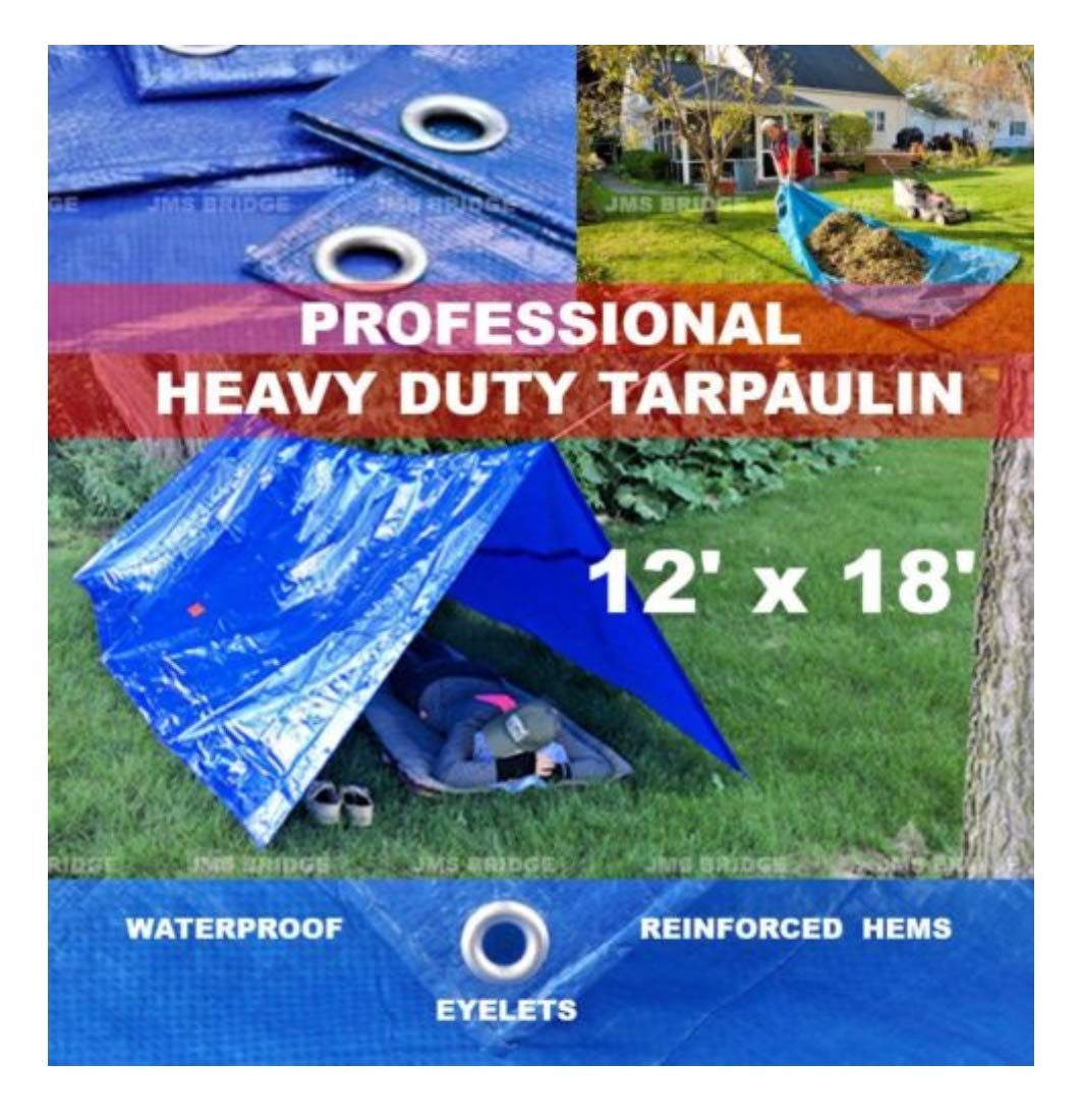TARPAULIN 3.5m x 5.3m (12 ft x 18 ft) Blue Waterproof Cover Boat/Car/Ground Sheet