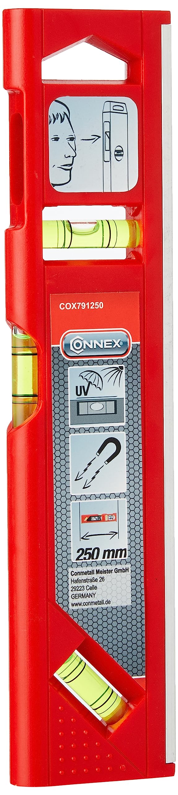 Connex COX791250 Magnetic Spirit Level, Red, 25 cm