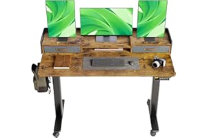 Claiks Standing Desk with Drawers, Stand Up Electric Standing Desk Adjustable Height, Sit Stand Desk with Storage Shelf and Splice Board, 55 Inch, Rustic Brown