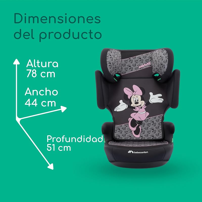 Disney RoadSafe i-Size, Asiento Elevador Coche Respaldo, 3,5-12 años (100-150 cm), Silla Coche Minnie Mouse, Instalación Cinturón Seguridad, 14 Posiciones Reposacabezas, Authentic Minnie