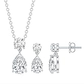 Rosec Jewels Certified CZ Diamond Necklace Earrings Set, AAAAA Quality, Silver Cubic Zirconia Zircon Jewelry Set - With Jewelry Box