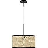 Meridian M7018MBK Pendant, 1-Light 60 Watts, Natural Cane with Matte Black