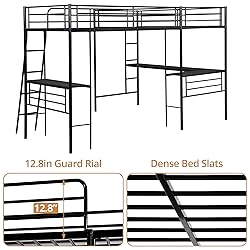 INCLAKE Twin Size L-Shaped Loft Bed with 2 Built-in