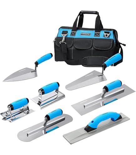 Konvixon 10-Piece Concrete Trowel Set - Includes Finishing Trowel, Edger, Groover, Float, Gloves & Bag
