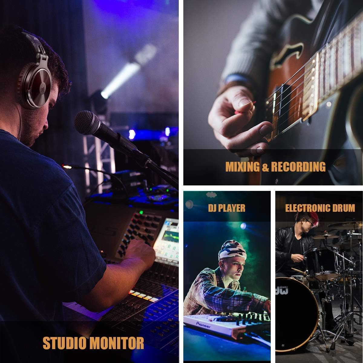OneOdio Adapter-Free Closed Back Over Ear DJ Stereo Monitor Headphones, Professional Studio Monitor & Mixing, Telescopic Arms with Scale, Newest 50mm Neodymium Drivers - Black: Electronics