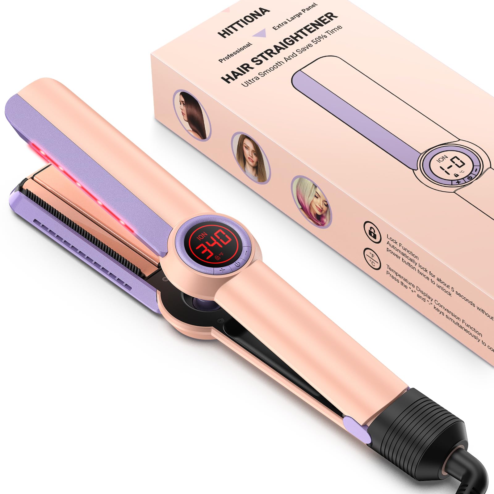 Ionic Flat Iron Hair Straightener - 1.3 Inch Ceramic Plate with ...