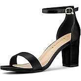 Allegra K Women's Satin Open Toe Ankle Strap Chunky Heels Sandals