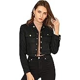 Allegra K Women's Faux Suede Jacket Button Down Collar Pockets Crop Moto Biker Coat