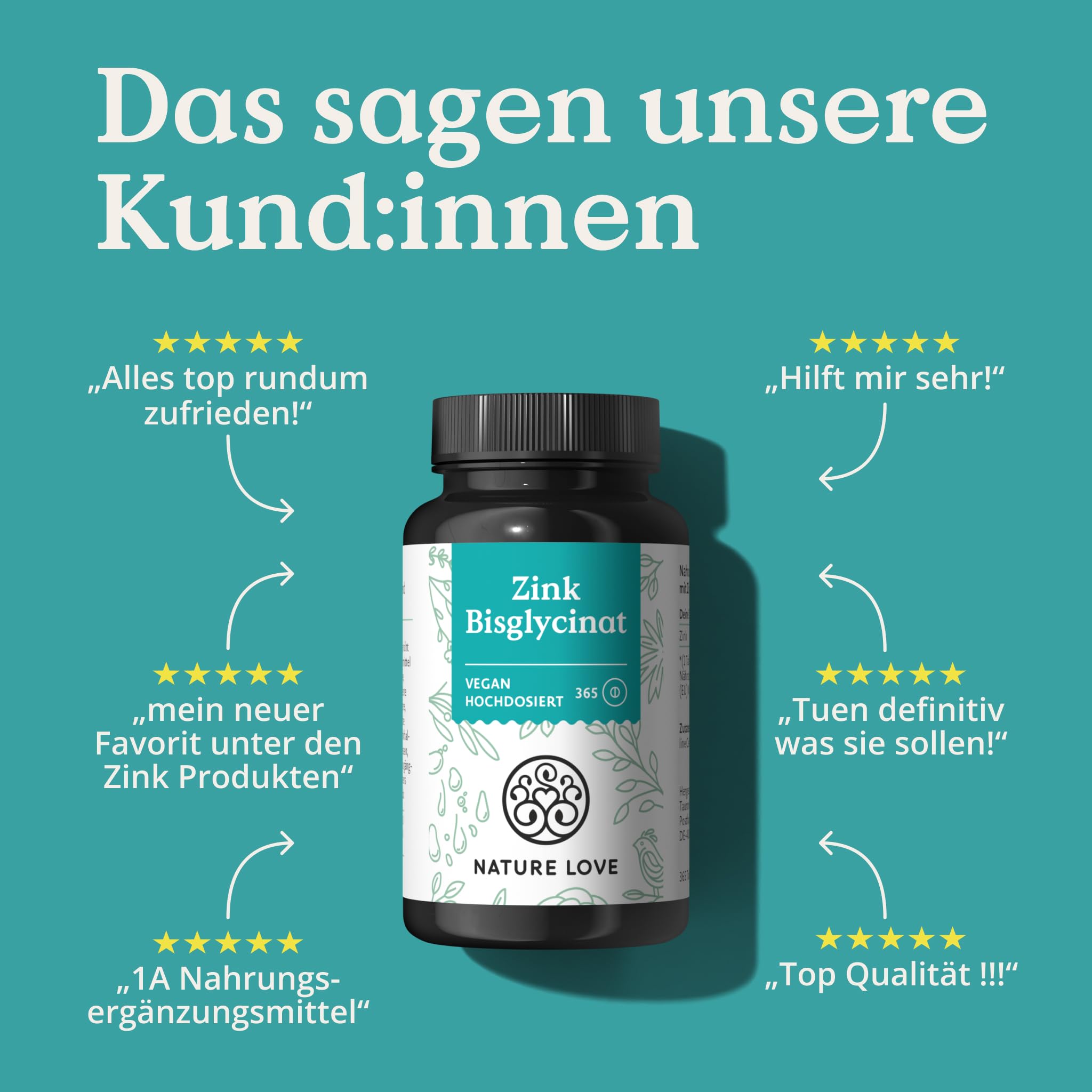 NATURE LOVE® Zink - 365 Tabletten (1 Jahr) - Hochdosiert (25mg): Zink-Bisglycinat - Hoch bioverfügbares Zinc - vegan, laborgeprüft, in Deutschland entwickelt 5