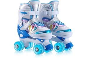 Kids Roller Skates Adjustable for Girls Boys Youth, Pink Blue 4 Size Adjustable Light Up Roller Skates for Size 11J todders t