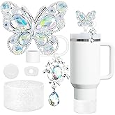 Accessories for Stanley Cup，Butterfly Chain for Stumbler with Handle, Silicone Boot and Straw covers Stuff Decor Water Bottle Jewelry Tumbler Personalized Decorations Tag (Shiny White)