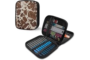 Luarisgur Brown Crochet Hook Case Empty Cow Print Knitting Needle Case Organizer Zipper Small Crochet Hook Storage Case Stylish Gift for Christmas Birthday Mother's Day (Case Only)
