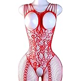 nine-tailed fox Womens Fishnet Bodystocking One Piece Mesh Bodysuit Sexy Tights Full Body See Through Jumpsuit