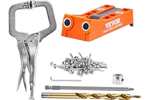 VEVOR Pocket Hole Jig, 56 Pcs Mini Jig Pocket Hole System with 9" C-clamp, Step Drill, Wrench, Drill Stop Ring, Square Drive 