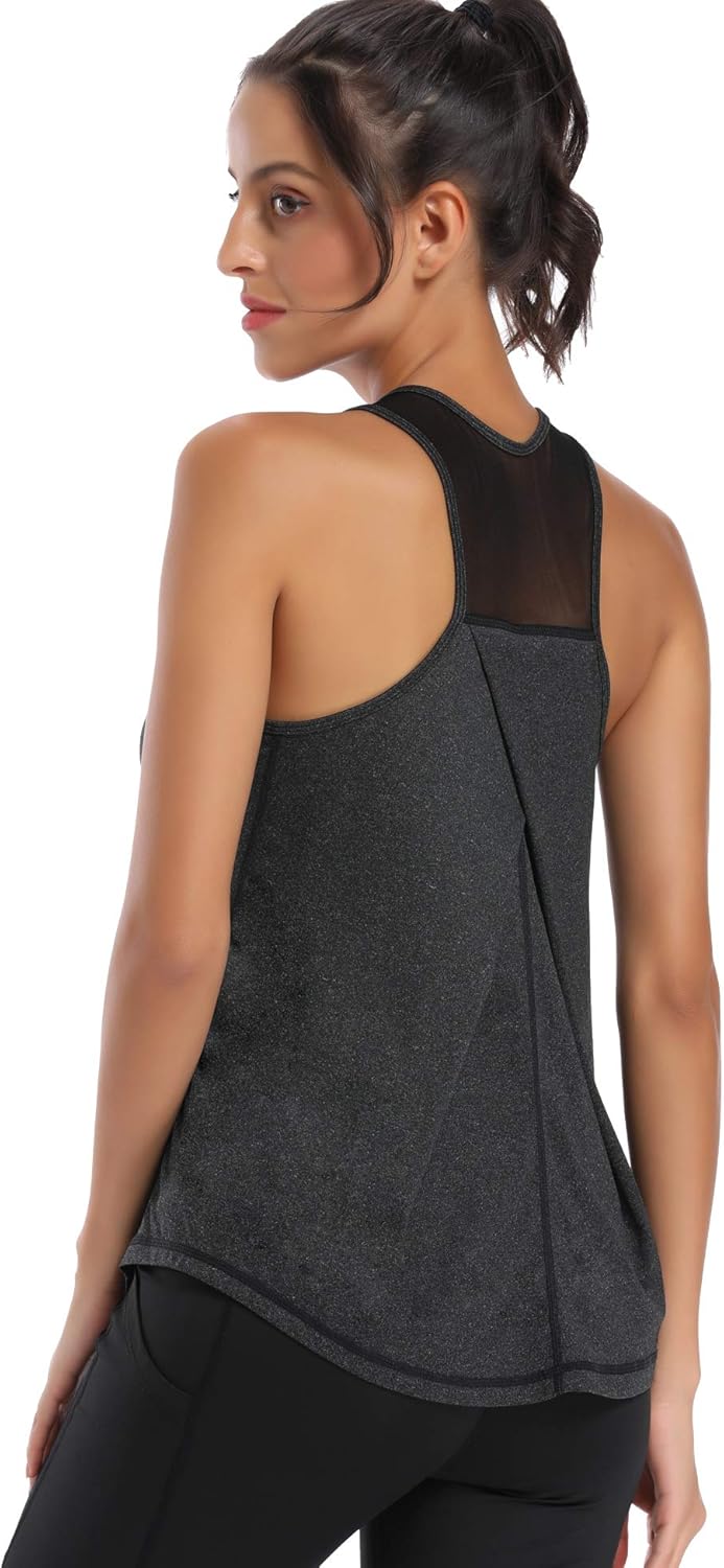 Aeuui Workout Tops for Women Mesh Racerback Tank Yoga Shirts Gym Clothes: Clothing