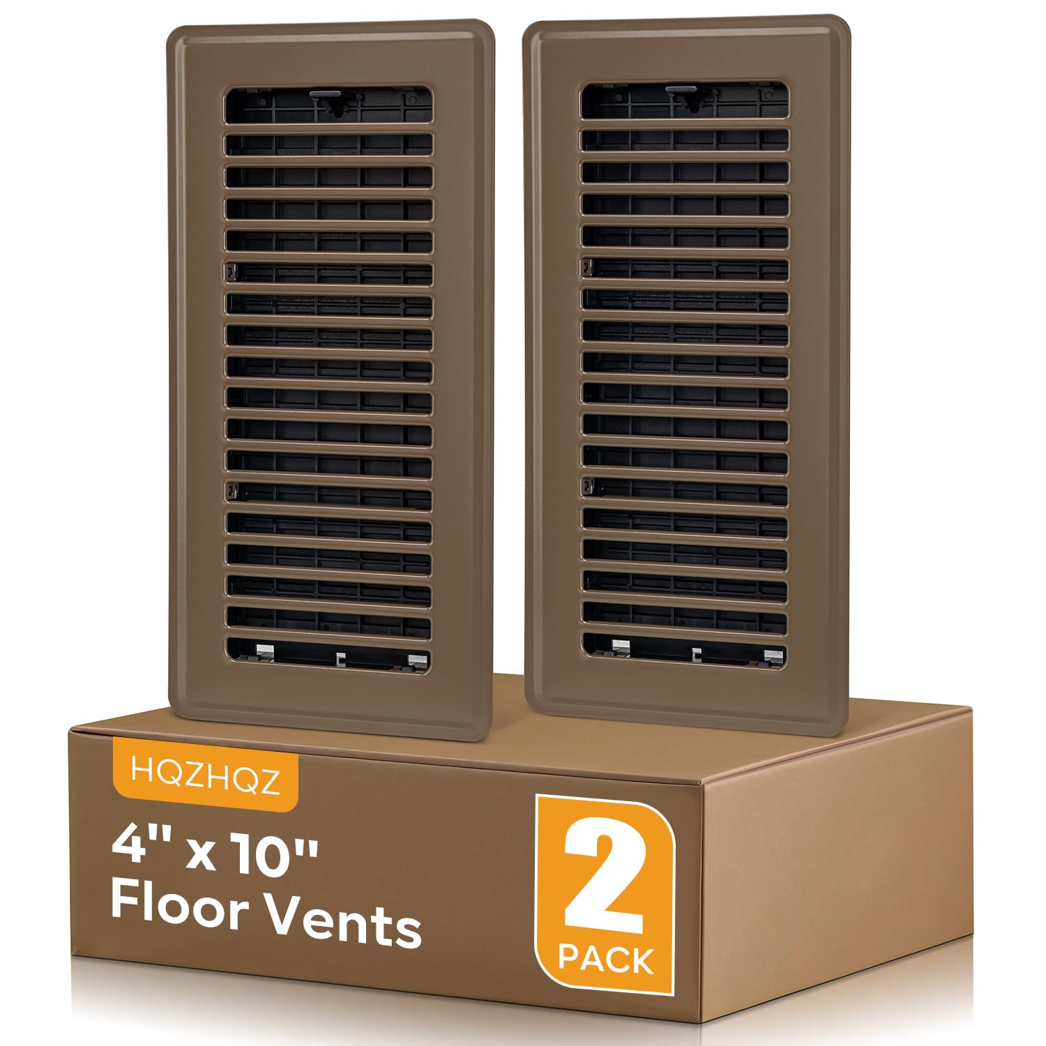 Photo 1 of Floor Register 4x10, Floor Vent Covers Brown, 2 Pack Heavy Duty Steel Walkable Floor Grates, for Sidewall and Floor