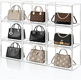Cutora 6Pack Purse Organizer for Closet Clear Acrylic Display Case Handbag Storage Organizer Box with Magnetic Door Stackable Storage Bins with Dustproof Lid for Book Toys Shoes Cosmetic Collectibles